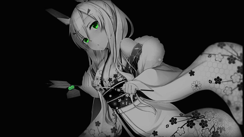 Anime Girl with Green Eyes — Black, Dramatic, Night, Digital Art, Arrow