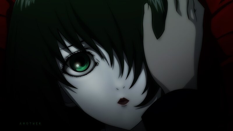 Anime Girl with Green Eyes — Black, Dramatic, Night, Hand