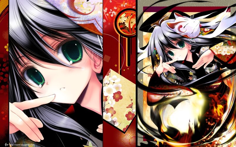 Anime Girl with Green Eyes — Black