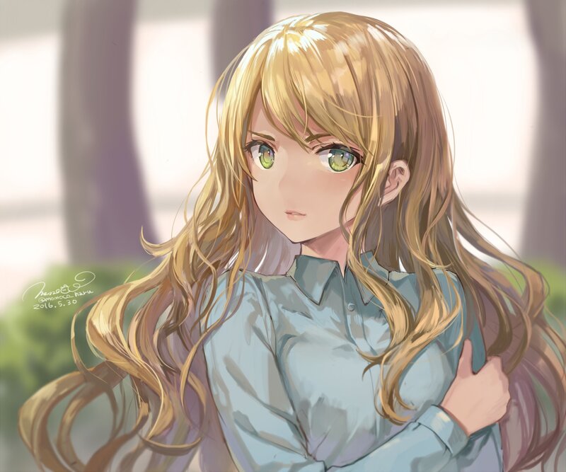 Anime Girl with Green Eyes — Blonde, Calm, Afternoon