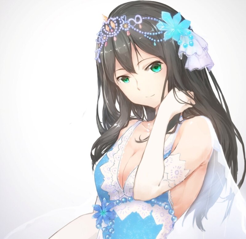 Anime Girl with Green Eyes — Blue, Calm, Digital Art