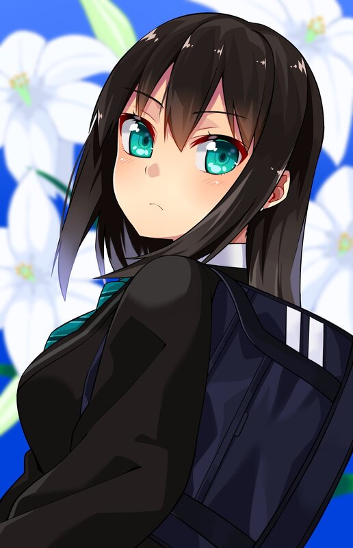 Anime Girl with Green Eyes — Blue, Calm, School Uniform