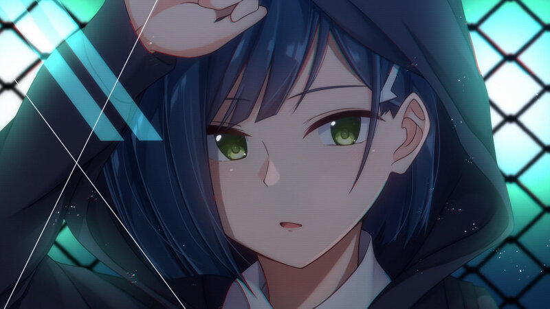 Anime Girl with Green Eyes — Blue, Dramatic, Hoodie