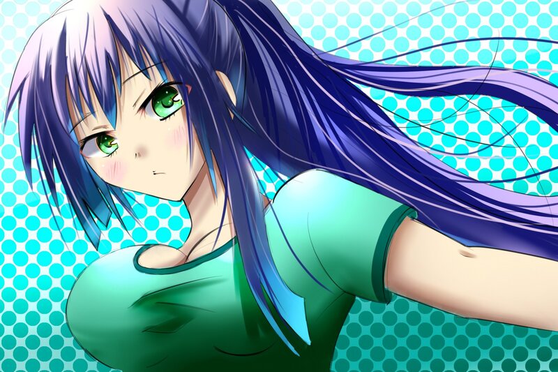 Anime Girl with Green Eyes — Blue, Dynamic