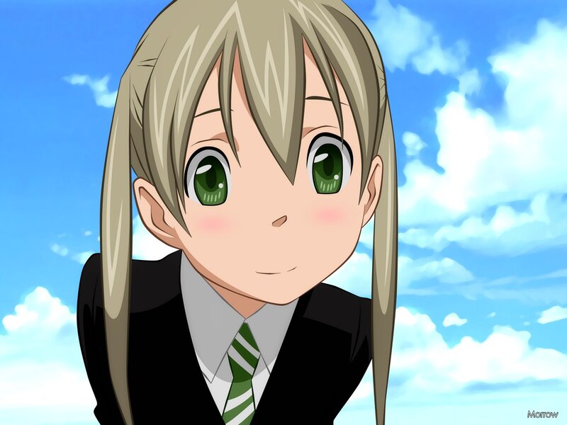 Anime Girl with Green Eyes — Blue, Serene, Afternoon