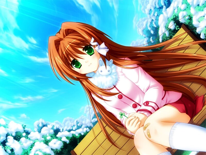 Anime Girl with Green Eyes — Blue, Serene, Summer