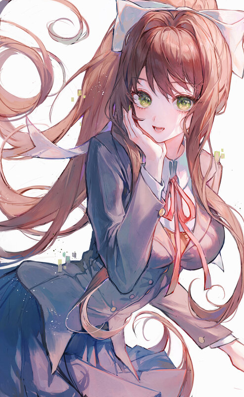 Anime Girl with Green Eyes — Brown, Calm, Digital Art