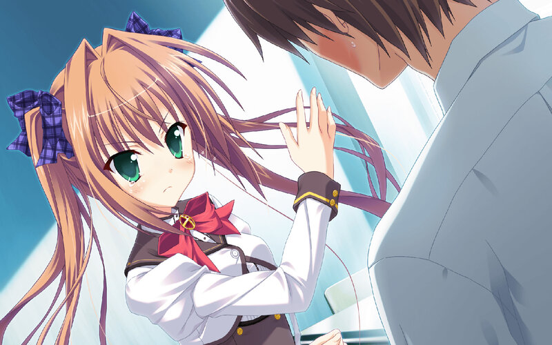 Anime Girl with Green Eyes — Brown, Dramatic, School Uniform