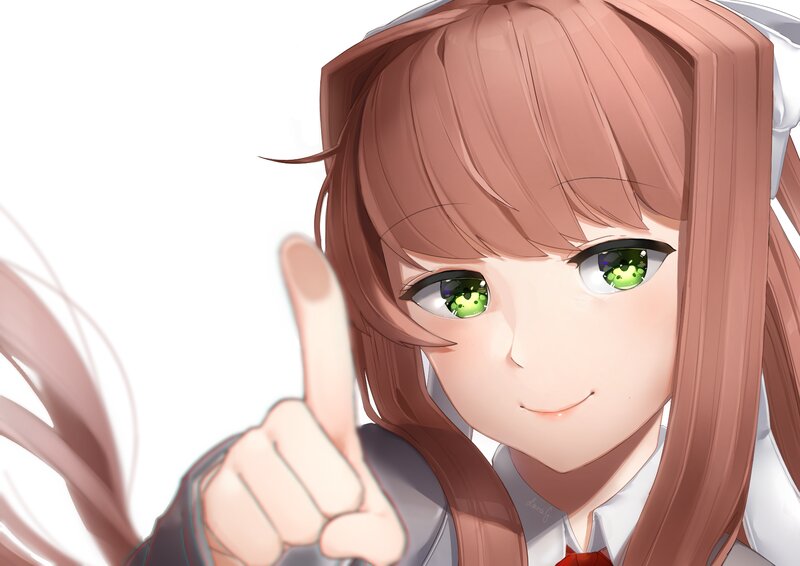 Anime Girl with Green Eyes — Brown, Playful, Digital Art