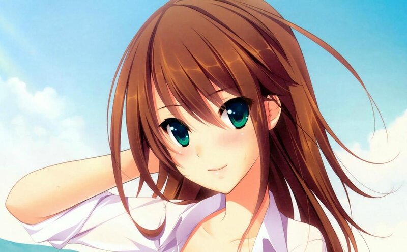 Anime Girl with Green Eyes — Brown, Serene, Afternoon
