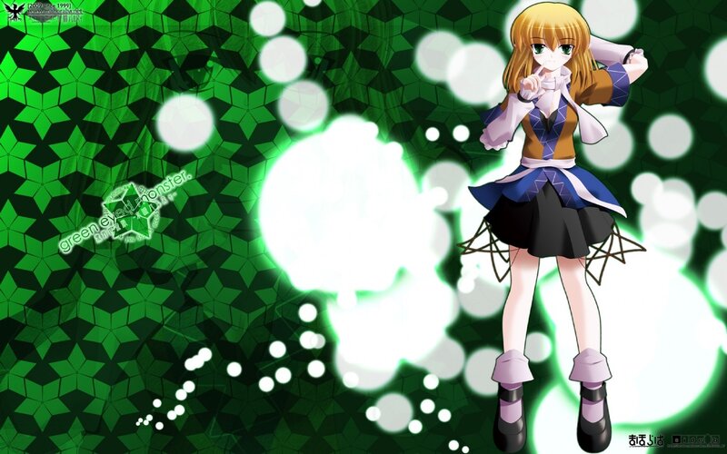 Anime Girl with Green Eyes — Energetic, Green Background