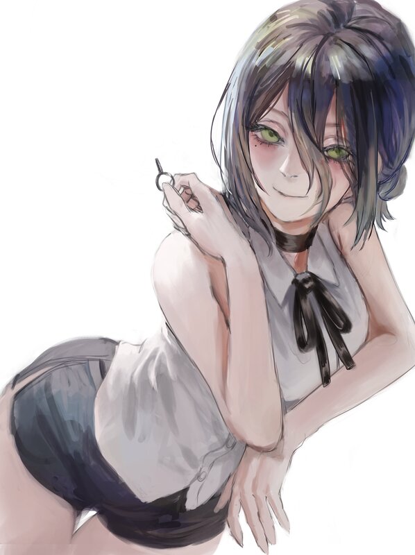 Anime Girl with Green Eyes — Gray, Neutral, Digital Art