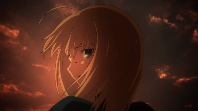 Anime Girl with Green Eyes — Orange, Dramatic, Sunset
