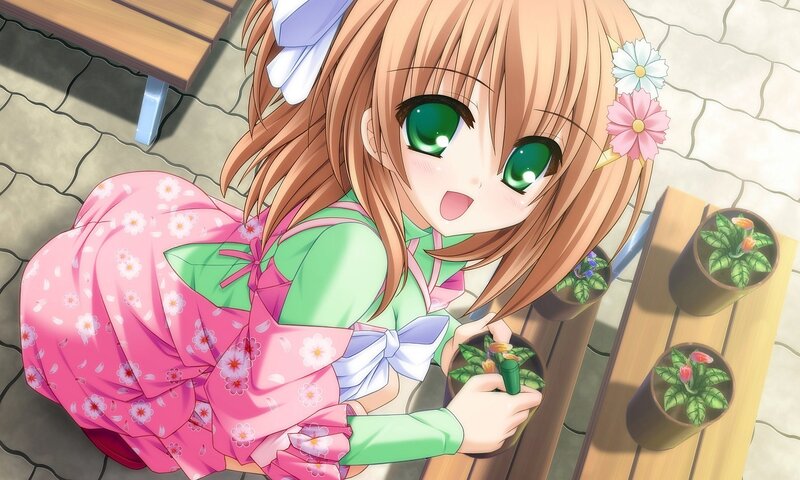 Anime Girl with Green Eyes — Pink, Cheerful