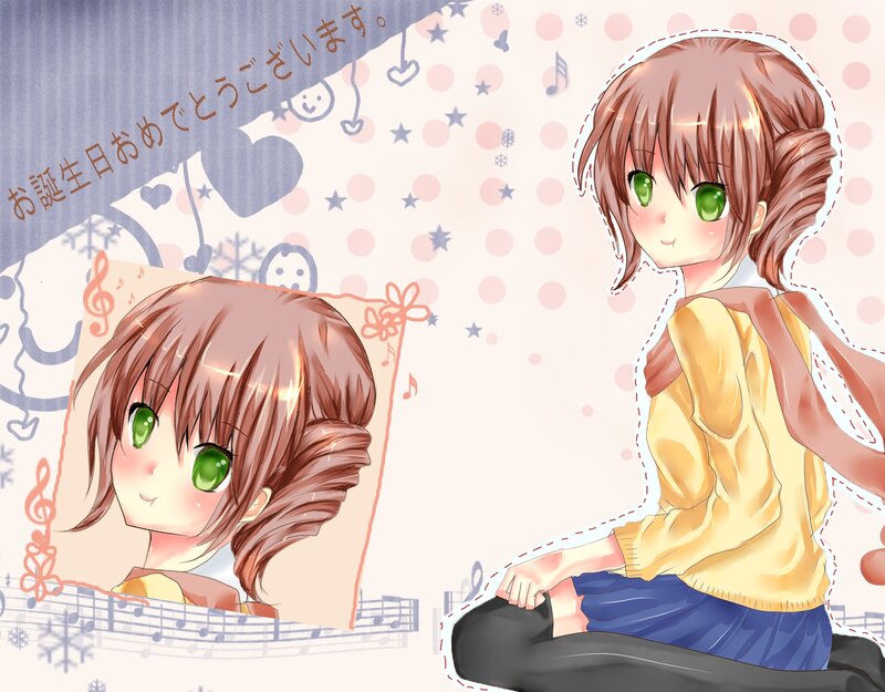 Anime Girl with Green Eyes — Pink, Cheerful, Winter