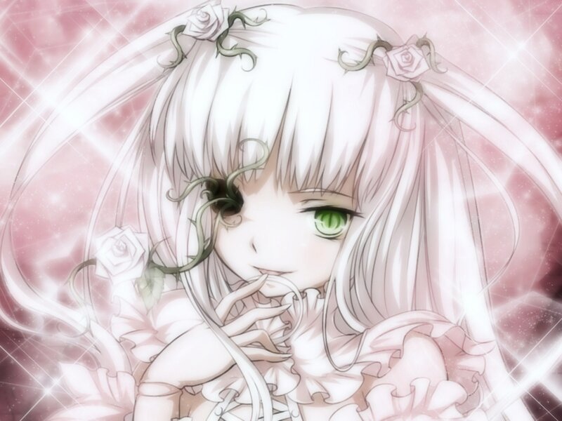Anime Girl with Green Eyes — Pink, Dreamy