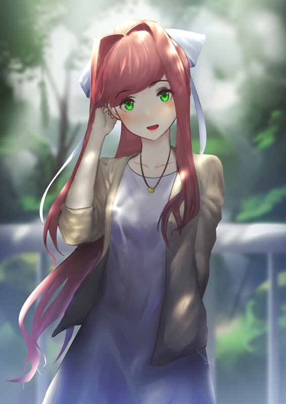 Anime Girl with Green Eyes — Pink, Serene, Afternoon