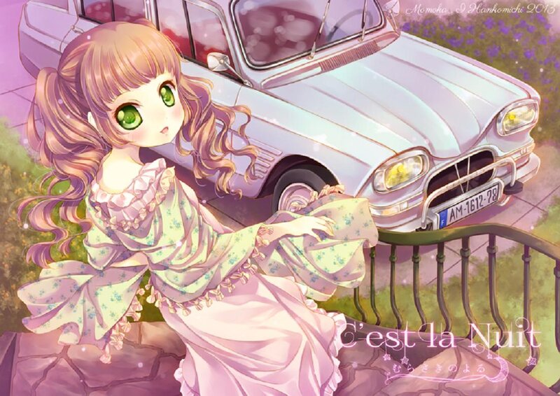 Anime Girl with Green Eyes — Pink, Serene, Night