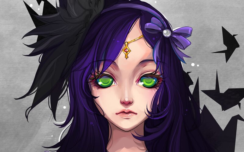 Anime Girl with Green Eyes — Purple, Dramatic