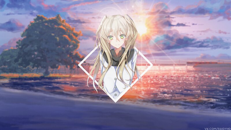 Anime Girl with Green Eyes — Purple, Serene, Sunset