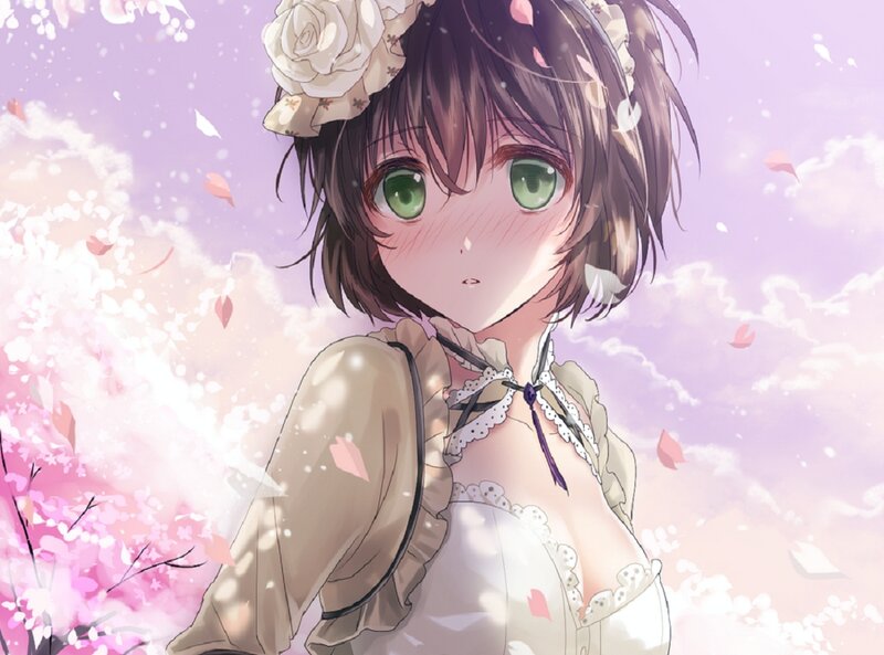 Anime Girl with Green Eyes — Purple, Serene