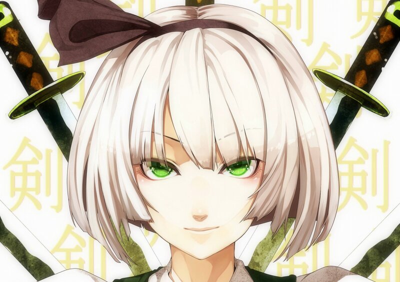 Anime Girl with Green Eyes — White, Calm, Swords
