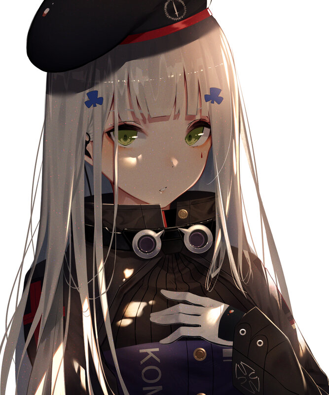 Anime Girl with Green Eyes — White, Dramatic, Digital Art