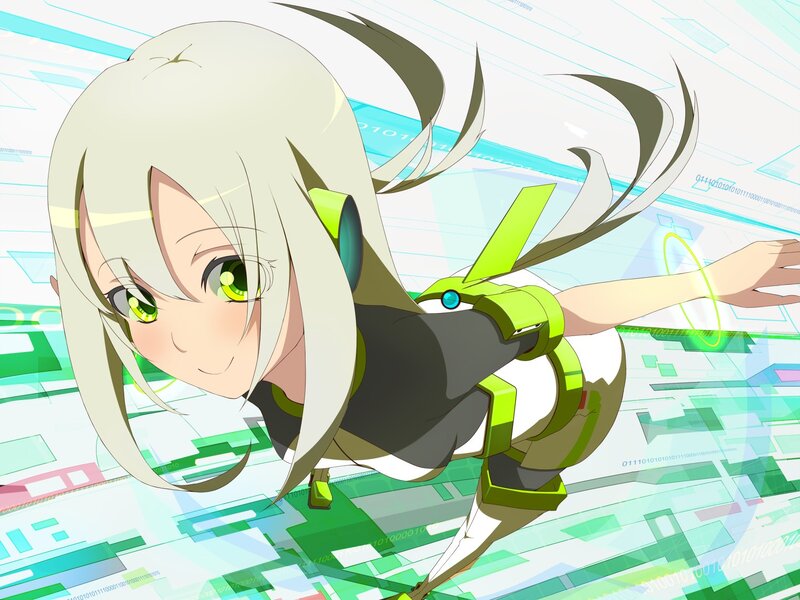 Anime Girl with Green Eyes — White, Dynamic, Binary Code