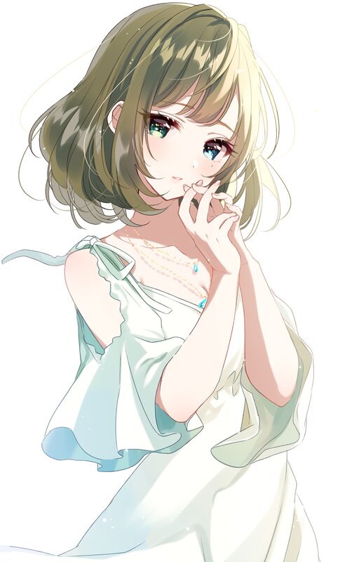 Anime Girl with Green Eyes — White, Serene, Dress