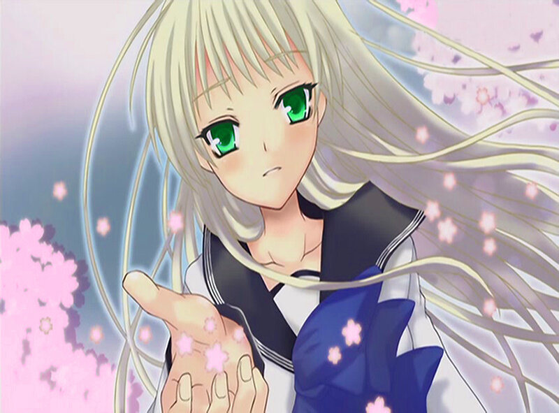 Anime Girl with Green Eyes — White