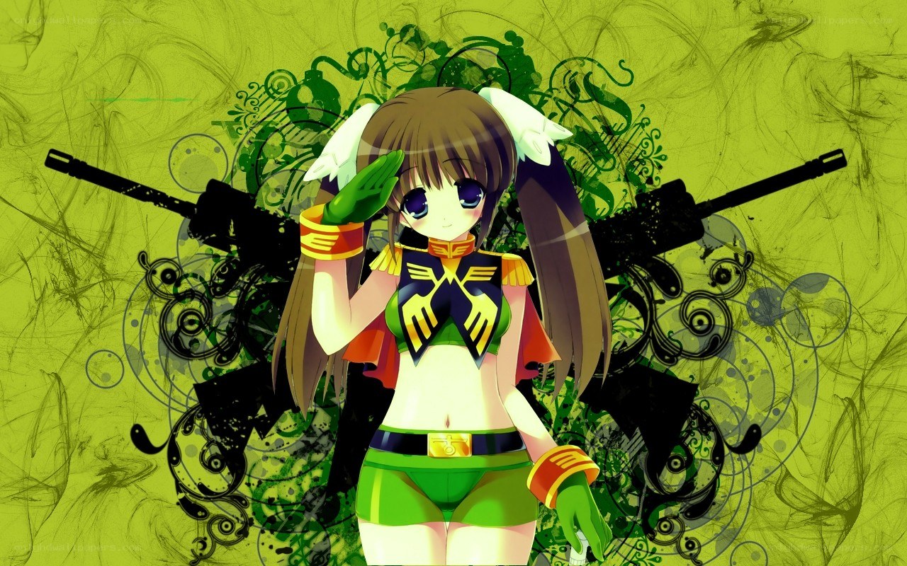 anime girl with green gloves