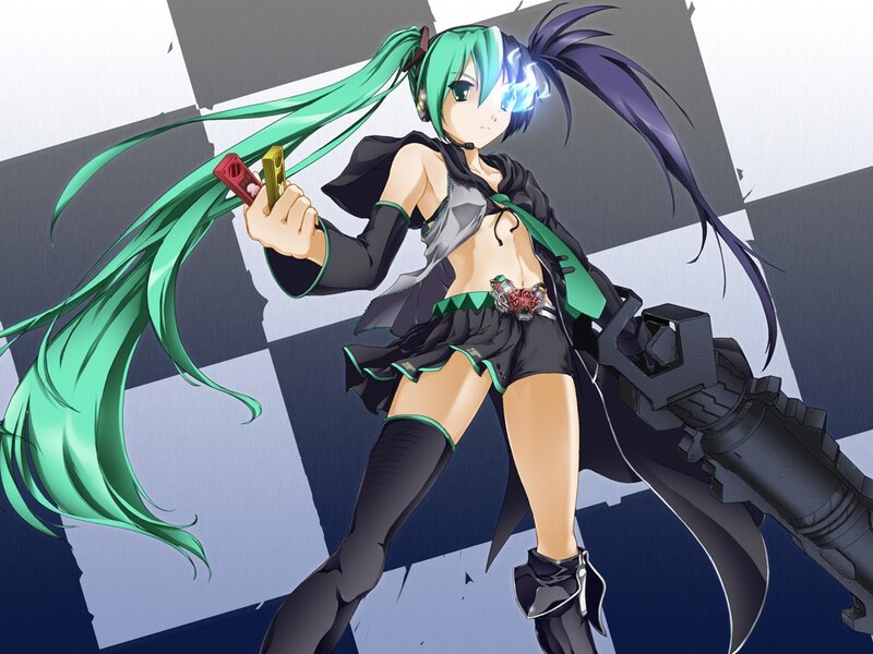 Anime girl with green hair and weapon