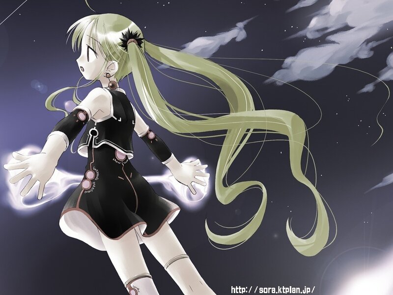 Anime Girl with Green Hair — Black, Dramatic, Night, Digital Art