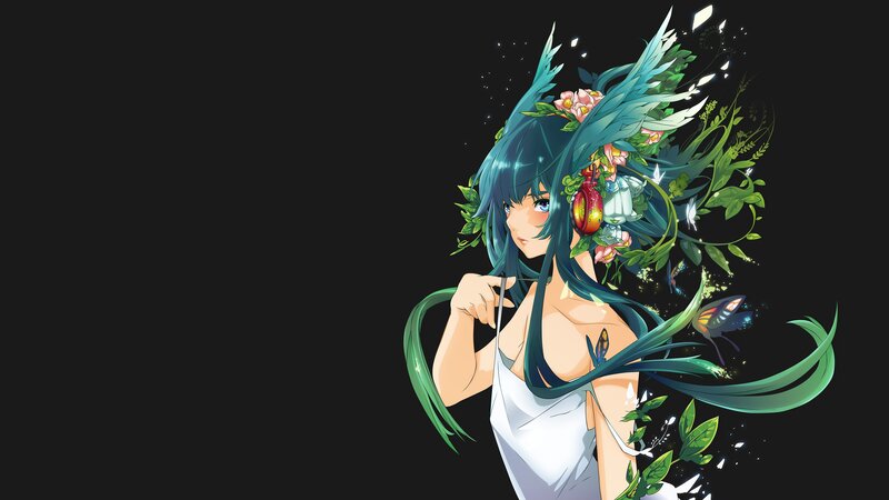Anime Girl with Green Hair — Black, Serene