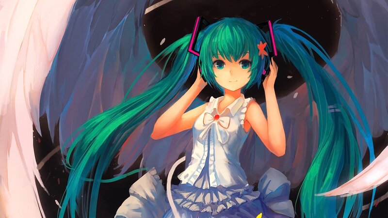 Anime Girl with Green Hair — Blue, Calm, Night