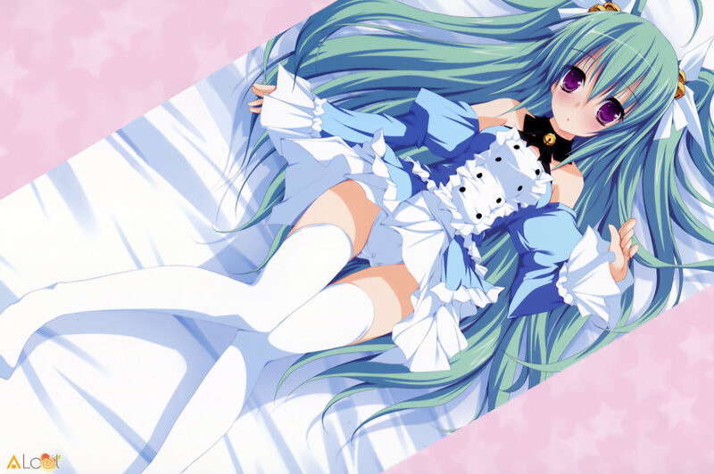 Anime Girl with Green Hair — Blue, Calm, Pillow