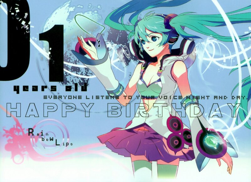 Anime Girl with Green Hair — Blue, Celebratory