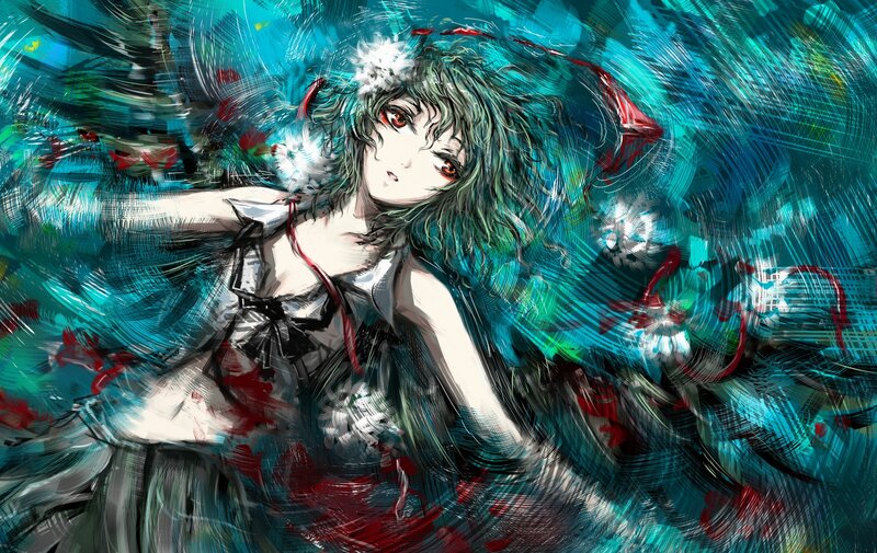 Anime Girl with Green Hair — Blue, Dramatic, Digital Art