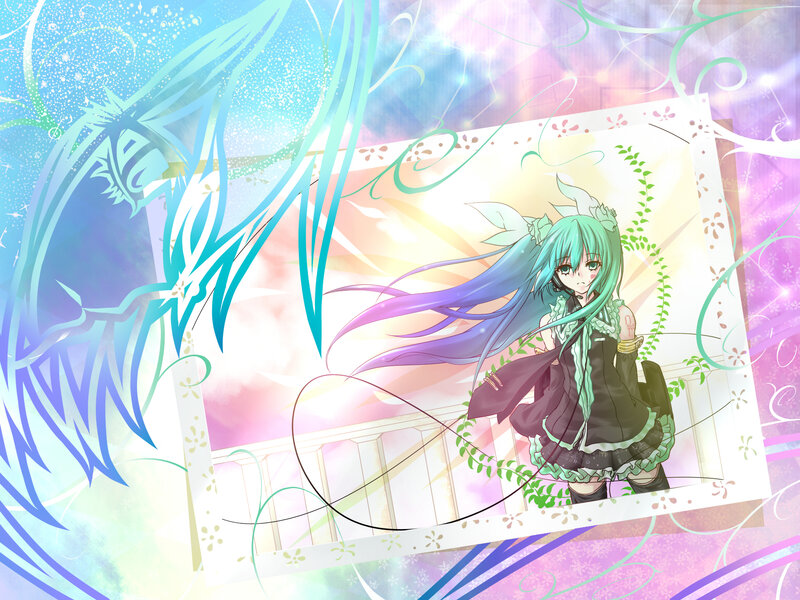 Anime Girl with Green Hair — Blue, Dreamy