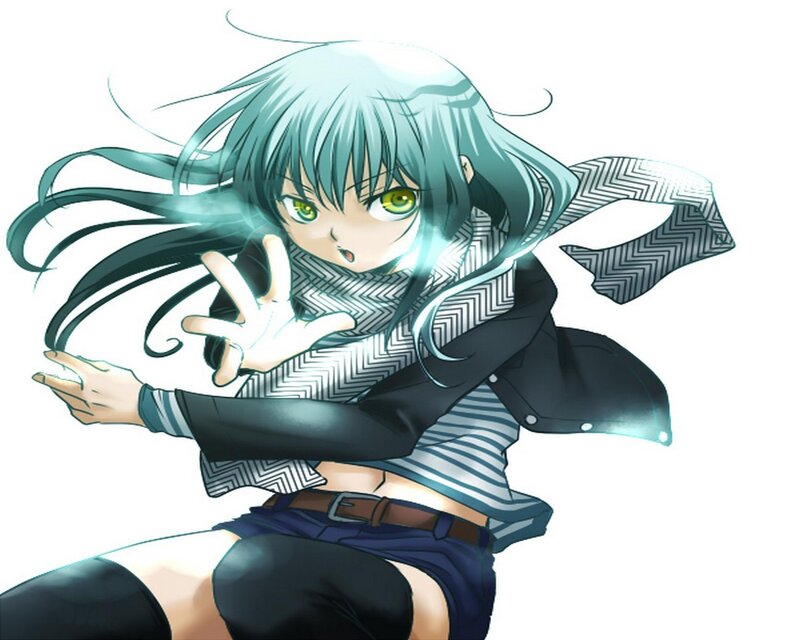 Anime Girl with Green Hair — Blue, Dynamic, Green Eyes