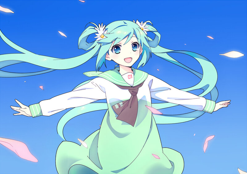 Anime Girl with Green Hair — Blue, Joyful