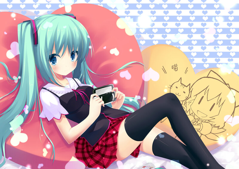 Anime Girl with Green Hair — Blue, Playful, Game Console