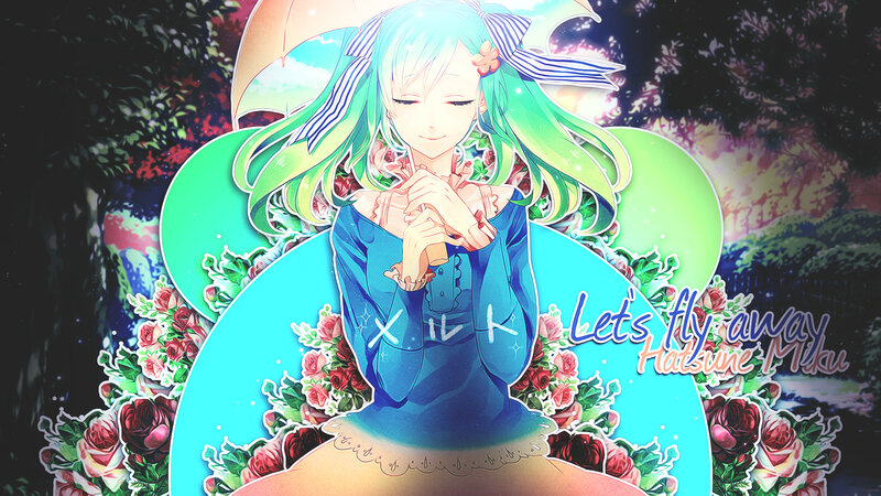 Anime Girl with Green Hair — Blue, Serene, Night, Digital Art, Flowers