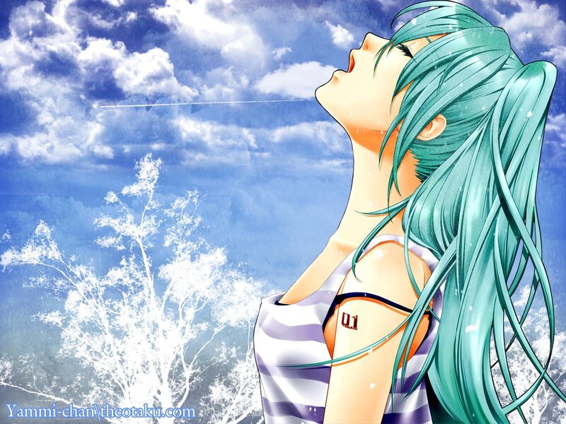 Anime Girl with Green Hair — Blue, Serene