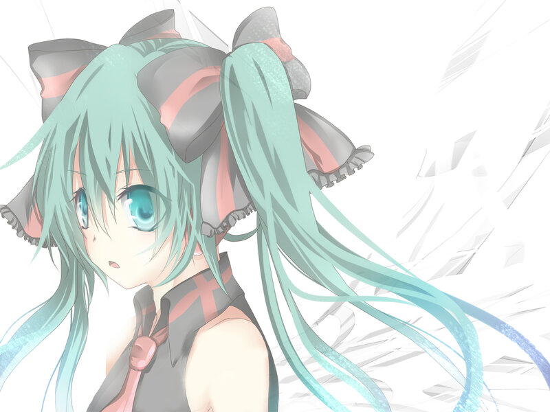 Anime Girl with Green Hair — Calm, Digital Art, Bow