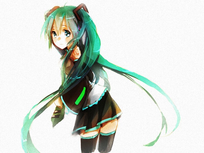 Anime Girl with Green Hair — Calm, Digital Art, Long Hair, Cat Ears