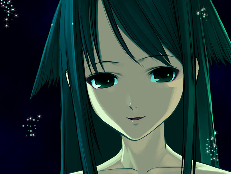 Anime Girl with Green Hair — Calm, Night