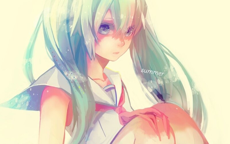 Anime Girl with Green Hair — Calm, Summer