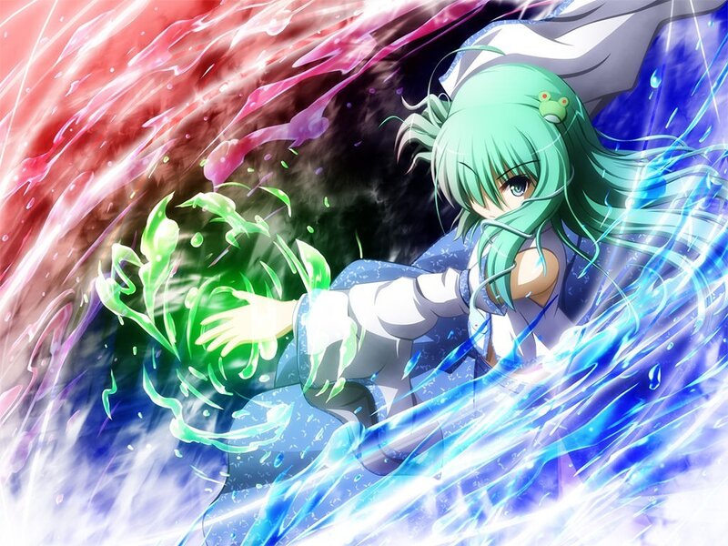 Anime girl with green hair casting spell