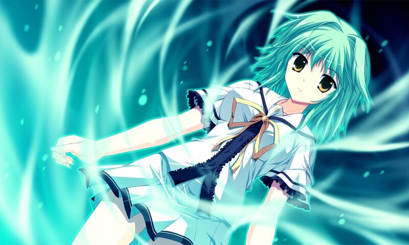 Anime Girl with Green Hair — Cyan, Dramatic, School Uniform